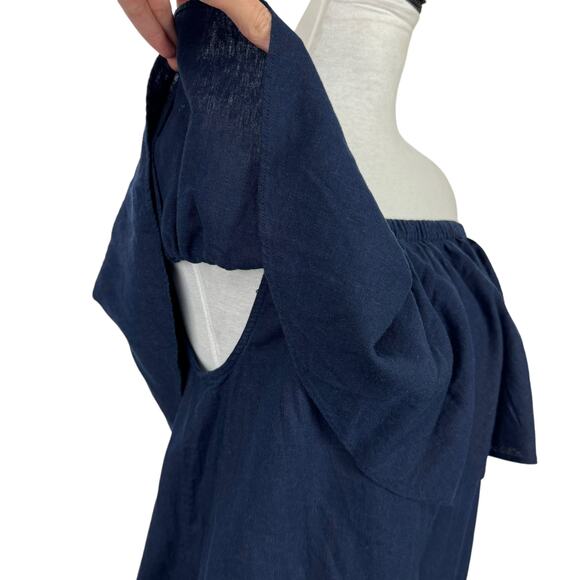 Old Navy | NWT Off the Shoulder Ruffle Navy Blue Linen Blend Shift Dress - Picture 6 of 9